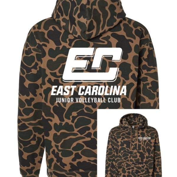 ECJVC | White ECJVC Logo | Duck Camo Hooded Sweatshirt