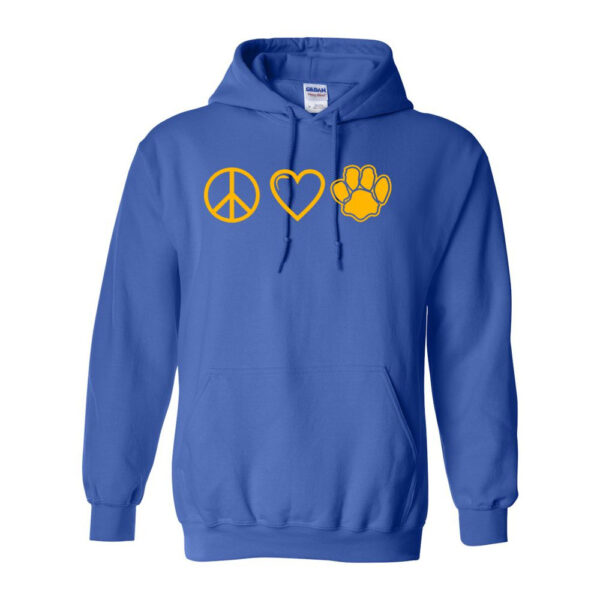 Alternative view of Sugg Bundy Elementary Cotton Hooded Sweatshirt | Peace, Love, Paws | Multiple Colors