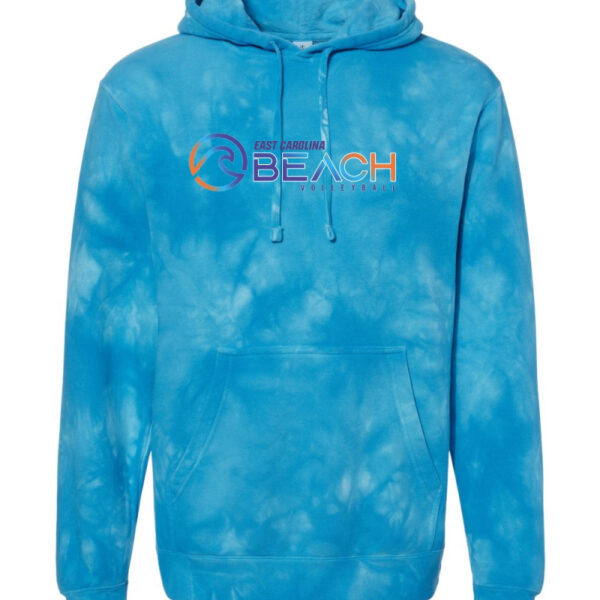 EC Beach | Unisex Midweight Tie-Dyed Hooded Sweatshirt | Orange Wave Logo