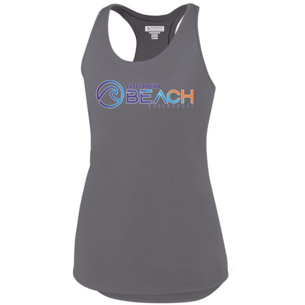Alternative view of EC Beach | Women's Sojourner Tank | Orange Wave Word Logo