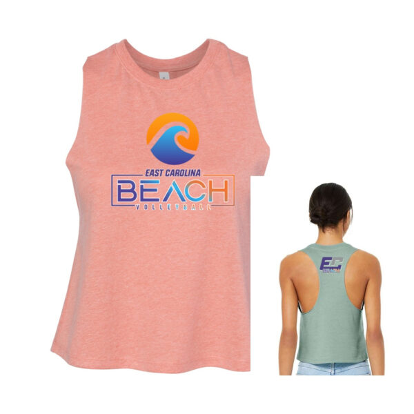 Alternative view of EC Beach | Women's Racerback Cropped Tank | Big Wave Logo