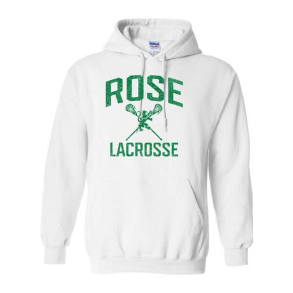 Alternative view of JH Rose Lacrosse | Cotton Hooded Sweatshirt | Distressed Rose Lacrosse Logo | Multiple Colors